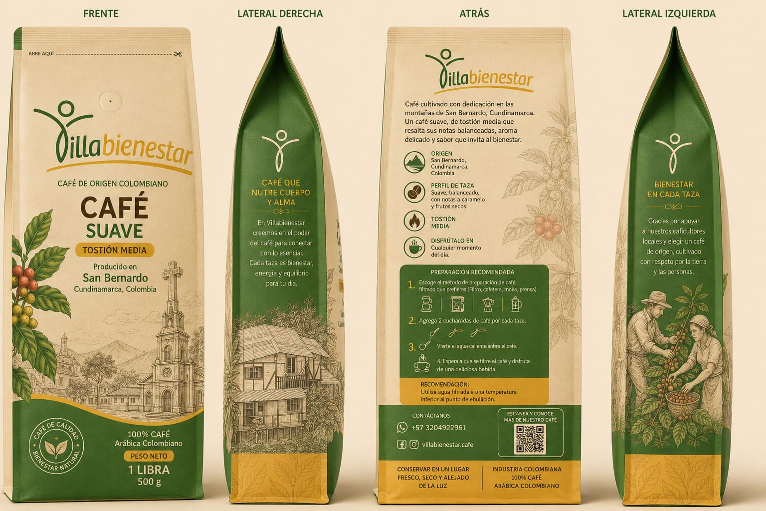 Empaque de Café Suave Villa Bienestar, producido en San Bernardo
